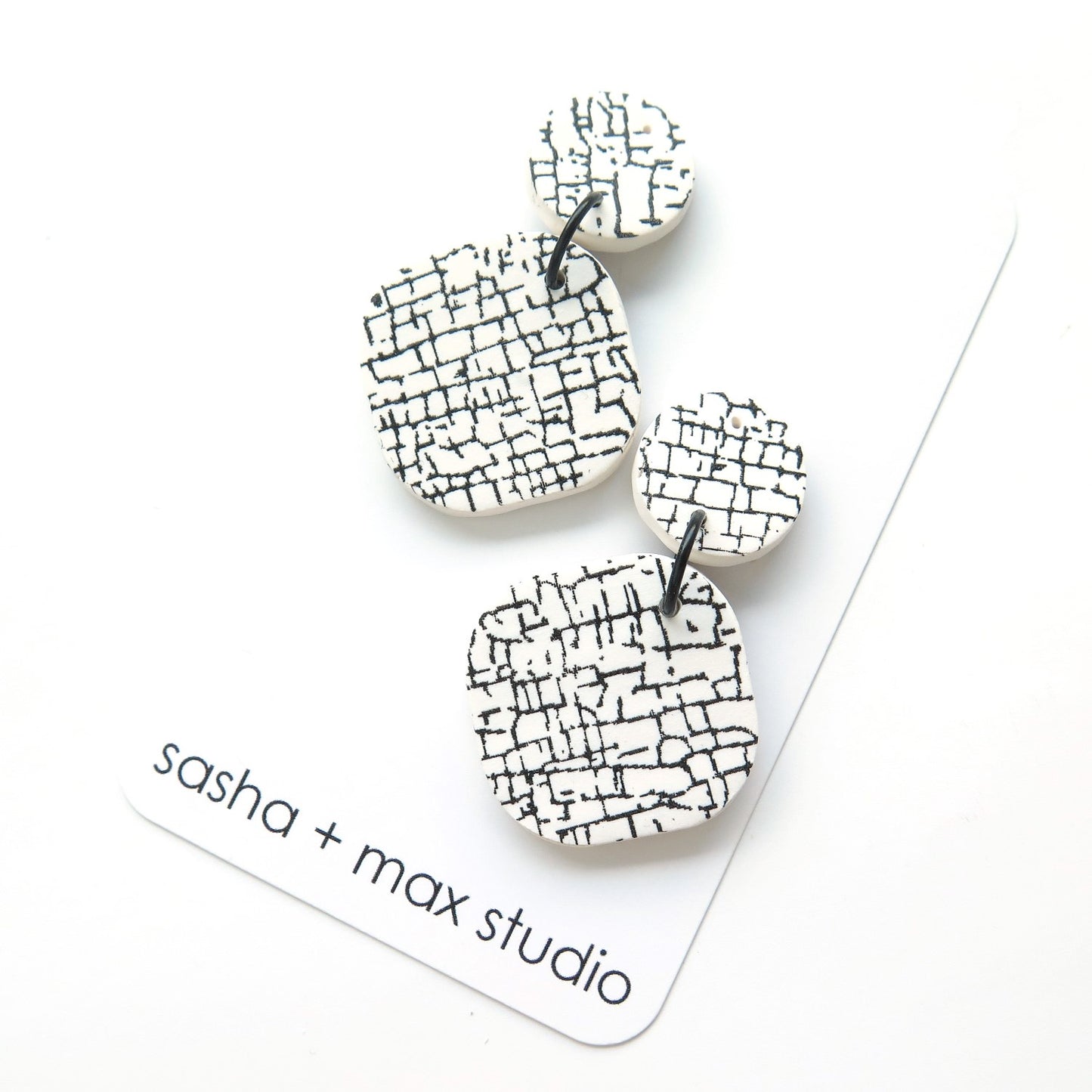Crackle White and Black Statement Polymer Clay Earrings
