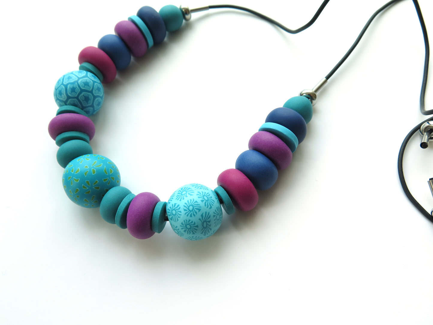 Blue green and teal chunky polymer clay necklace