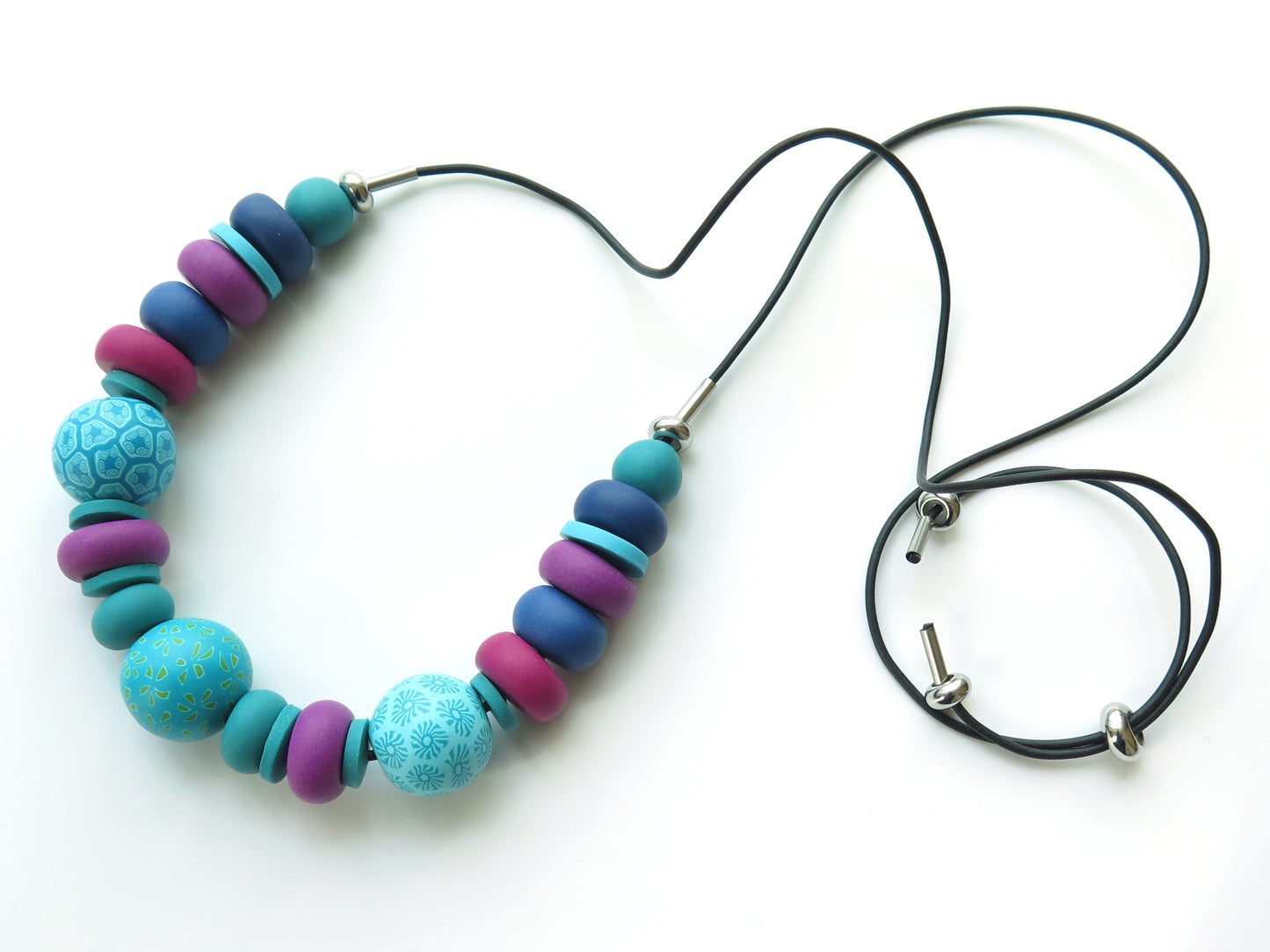 Blue green and teal chunky polymer clay necklace