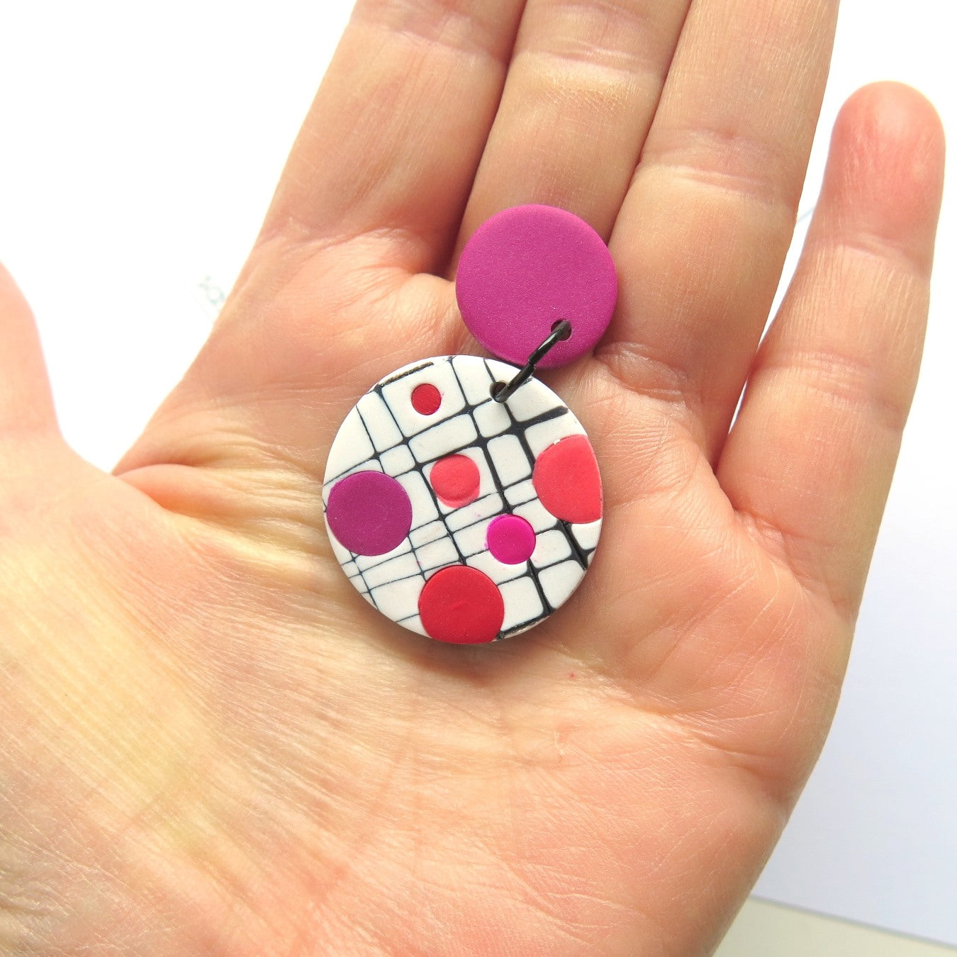 Mokume pink disc statement earrings