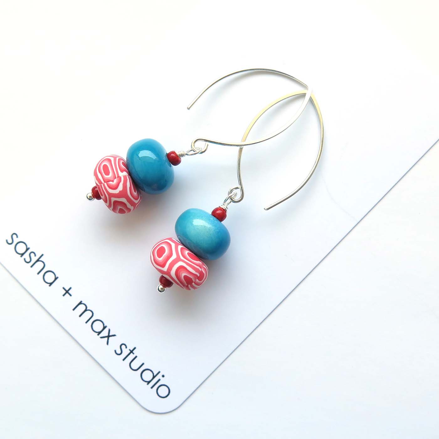 Swirl blue glass beaded sterling silver drop earrings