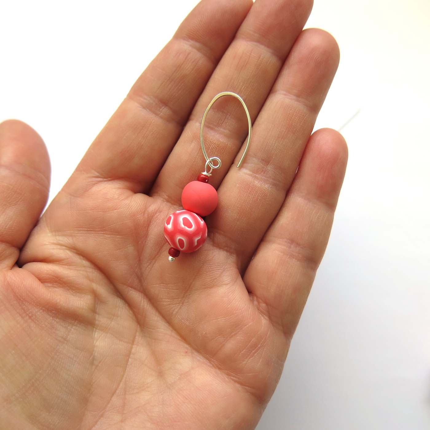 Swirl and coral beaded sterling silver hook drop earrings