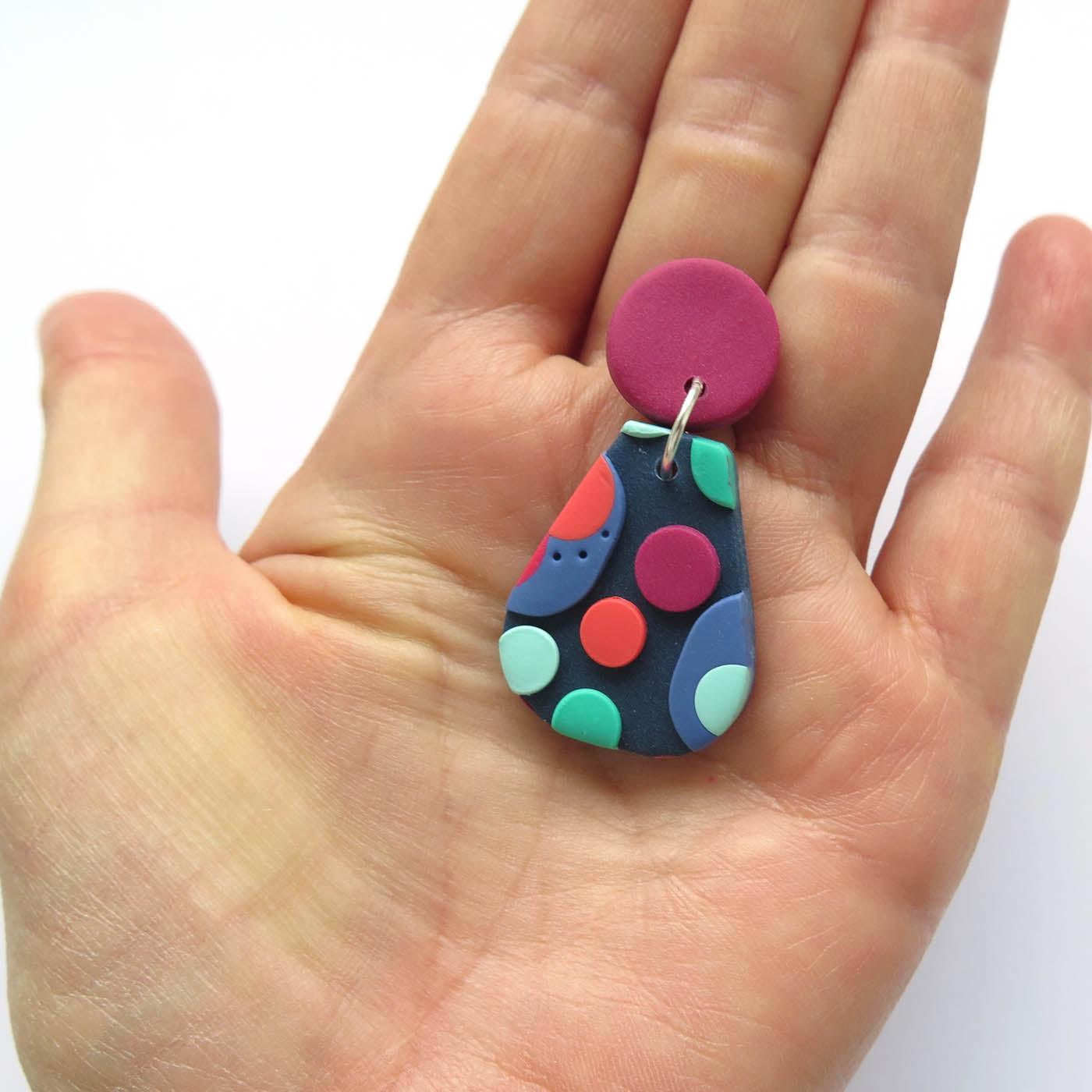 Dots multicolour drop earring - Vase shape Polymer Clay