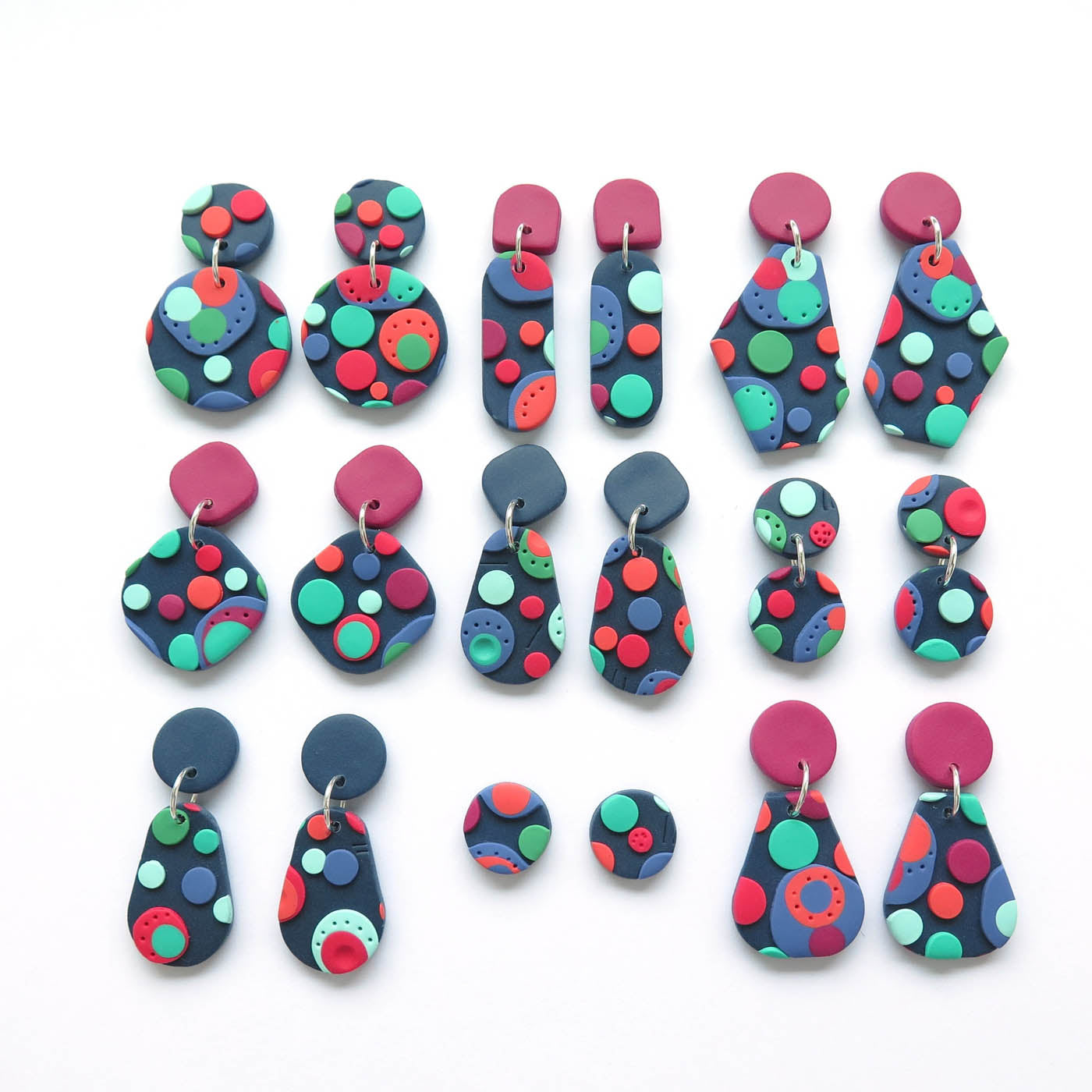 Dots multicolour drop earring - Vase shape Polymer Clay