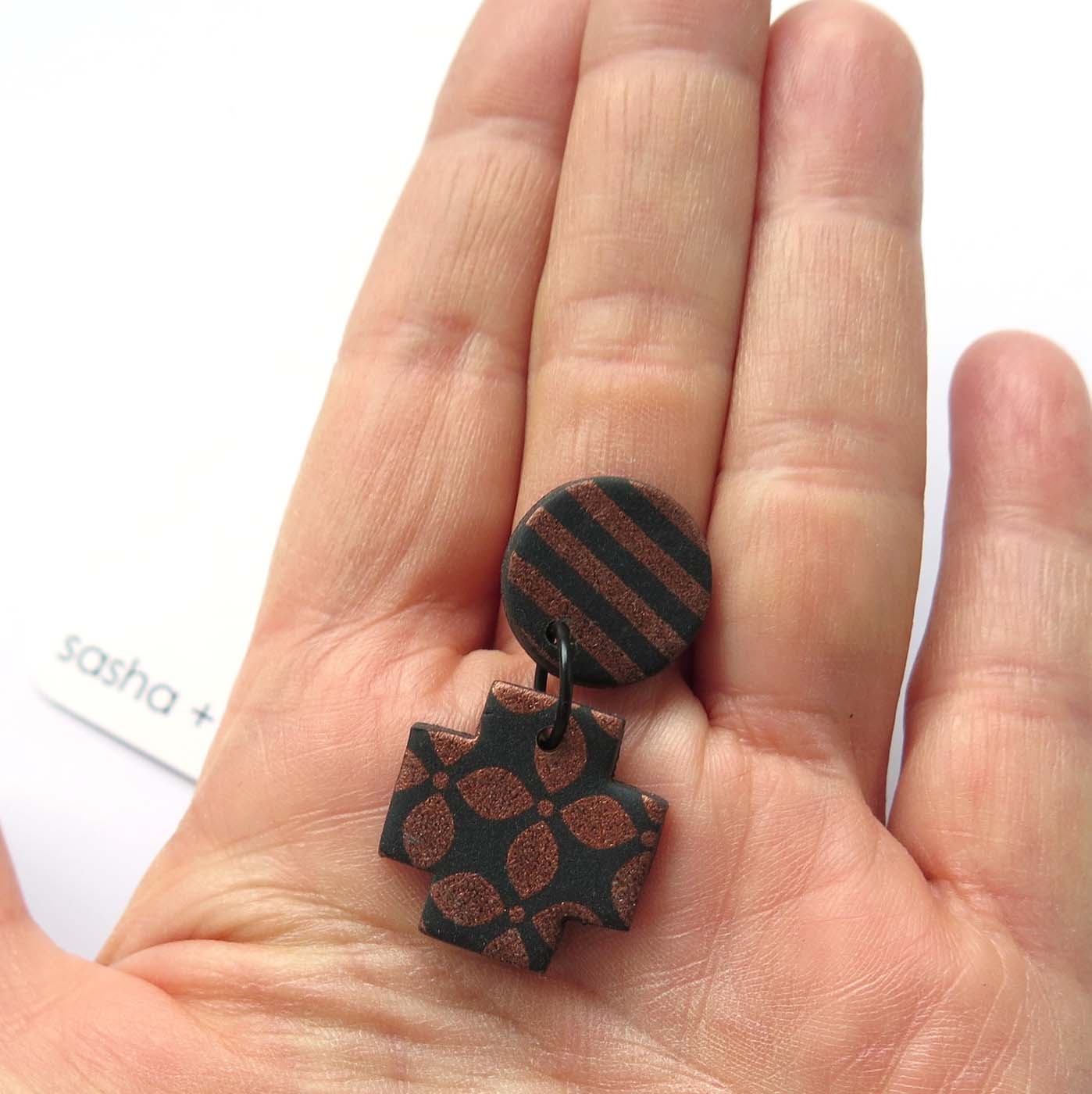 Metallics Statement Earrings - copper cross