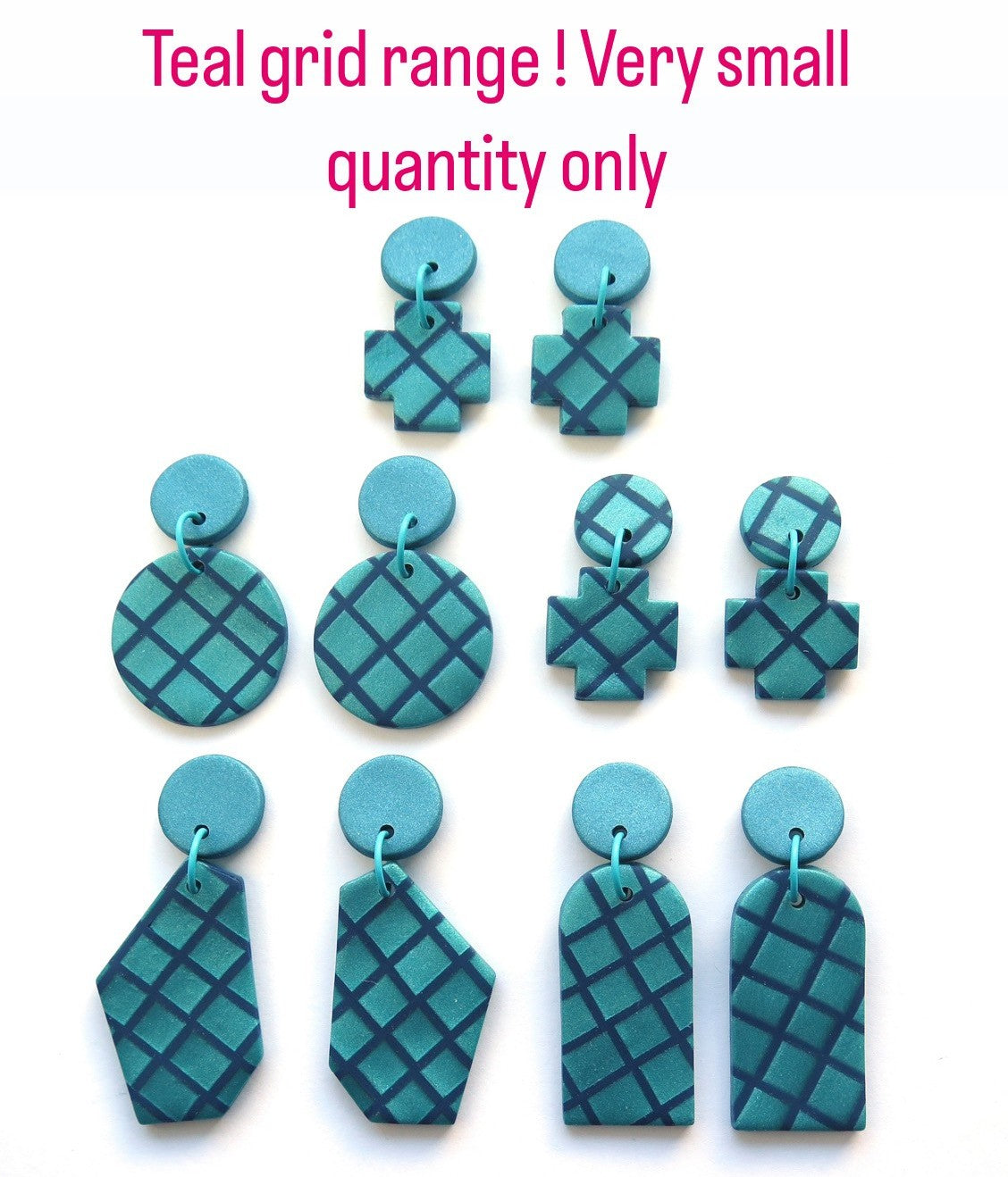 Metallic Teal Grid Wedge statement earrings
