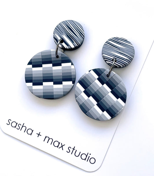 Grey Bargello disc Polymer Clay earrings