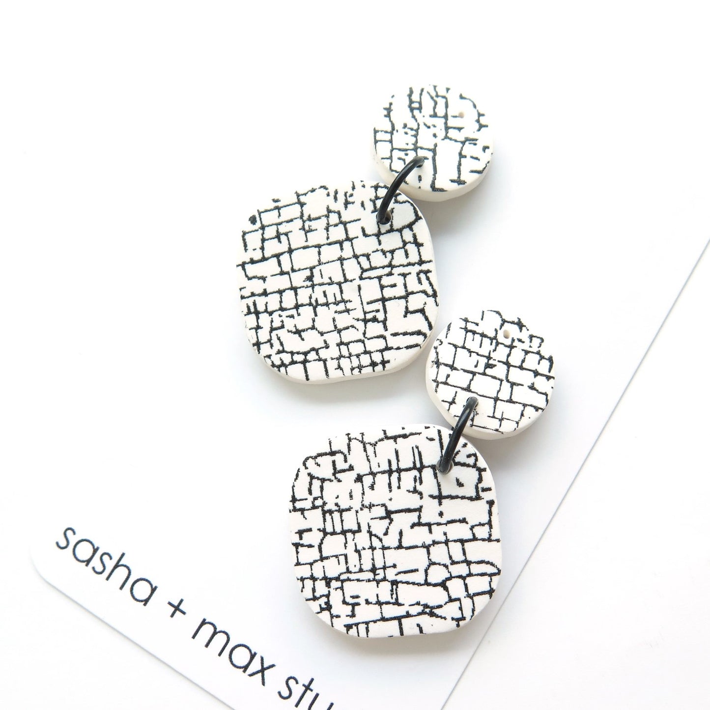 Crackle White and Black Statement Polymer Clay Earrings