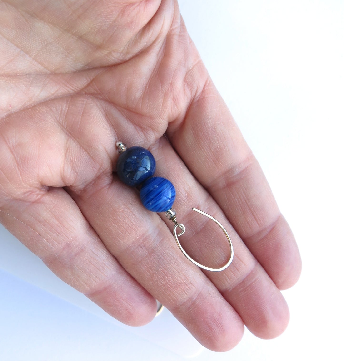Navy blue glass beaded drop earrings