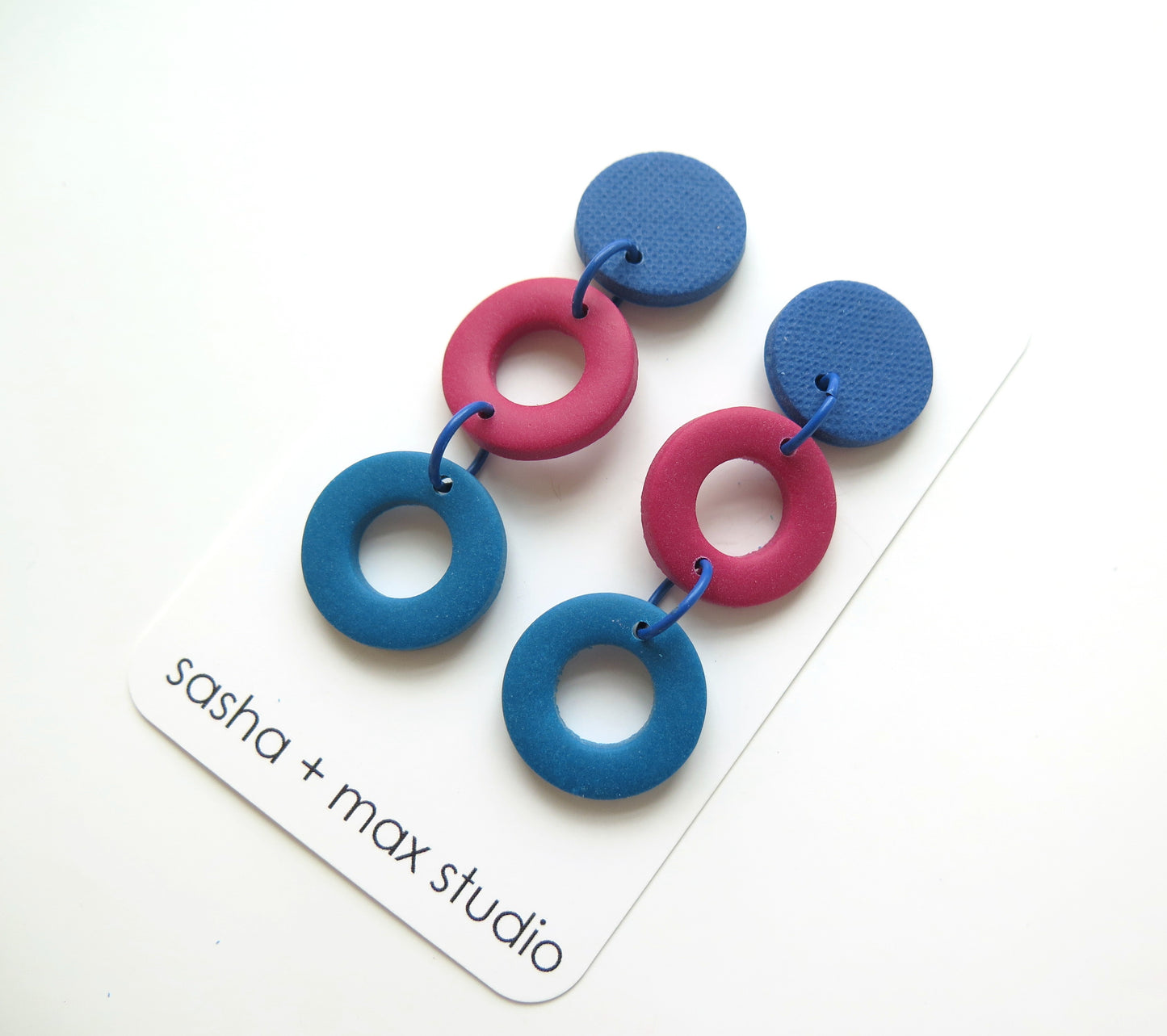 Colour Block Drop Earrings Rings Blue Pink