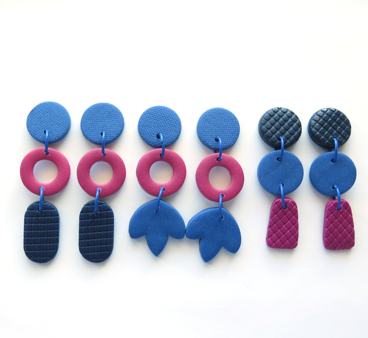 Colour Block Drop Earrings Navy Blue and Pink 1