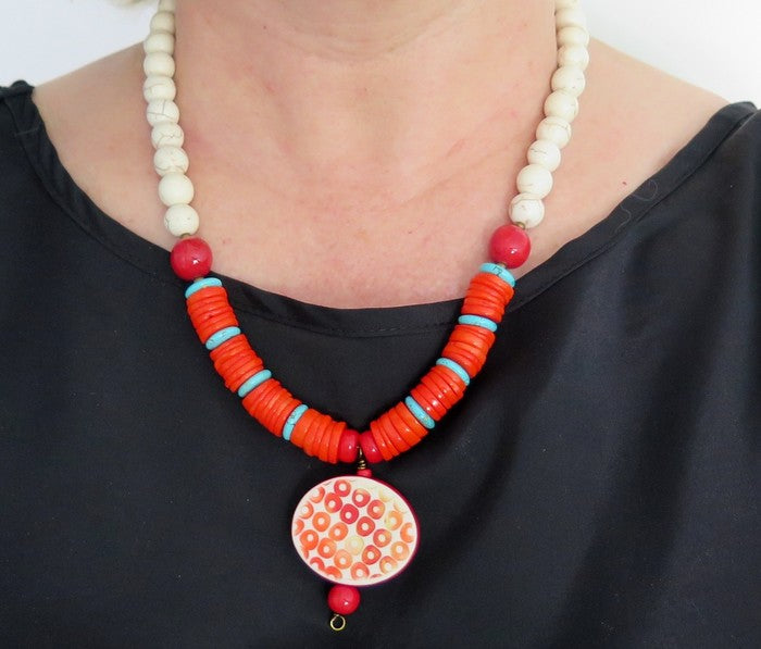 Circles Chunky beaded ceramic pendant necklace