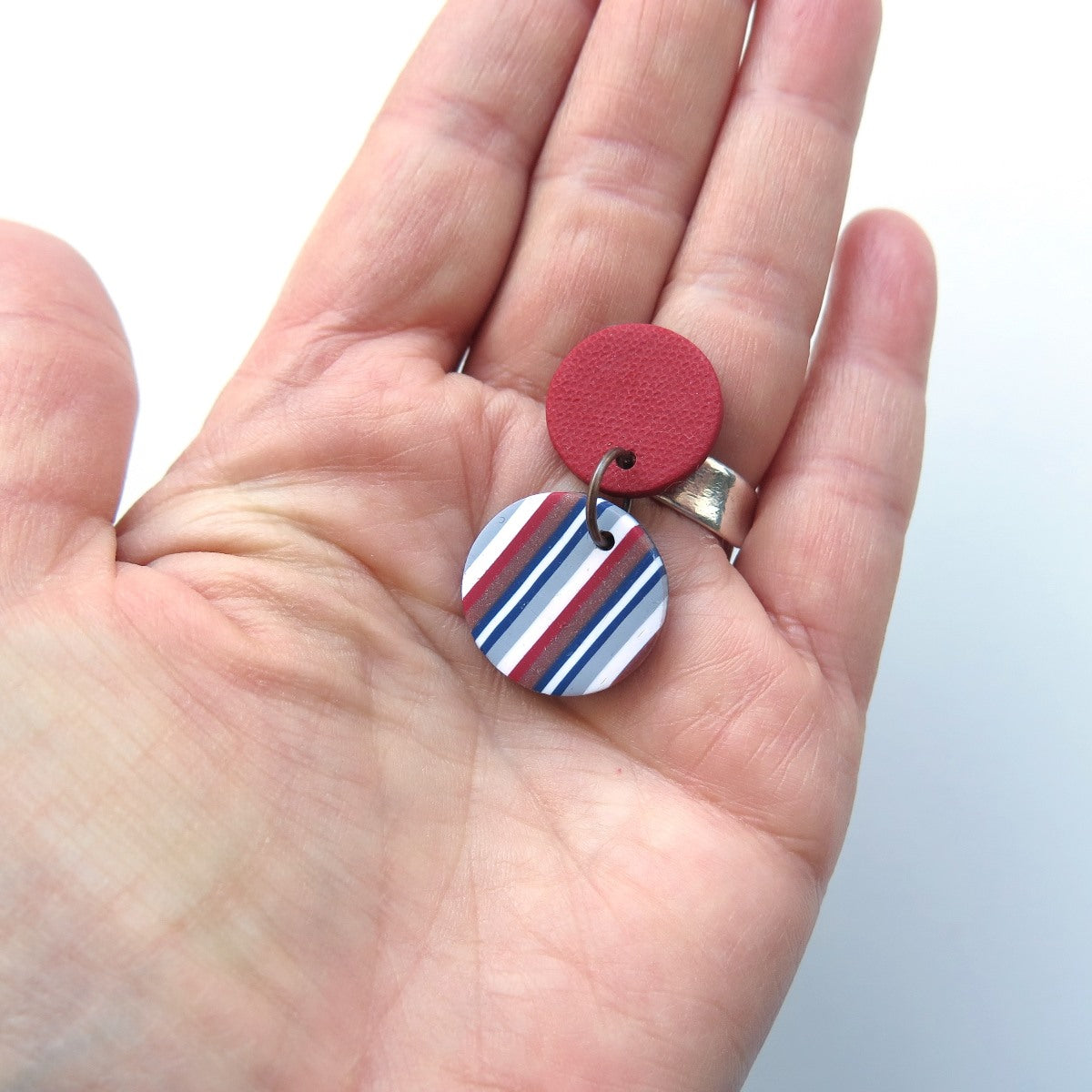 Ticking Stripe small vertical Round  polymer clay earrings