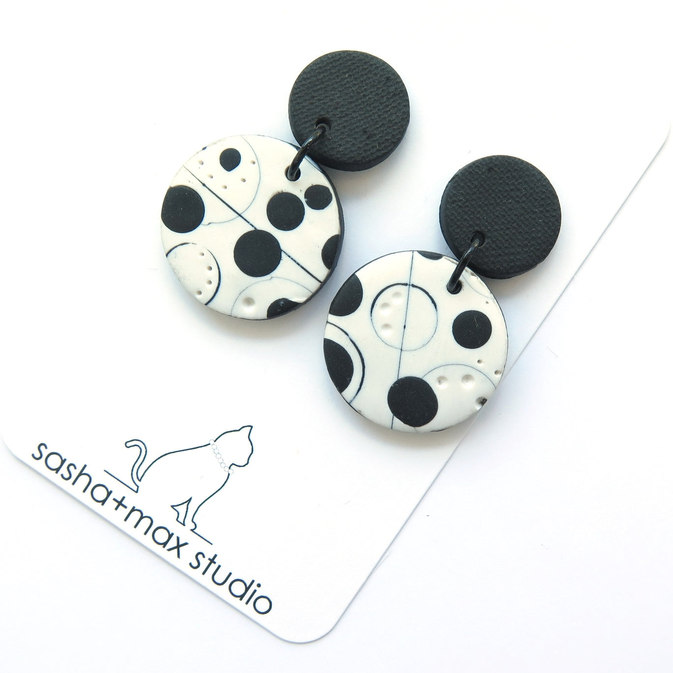 Mokume black + white mid disc statement earrings
