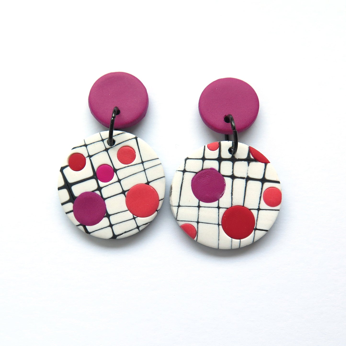 Mokume pink disc statement earrings