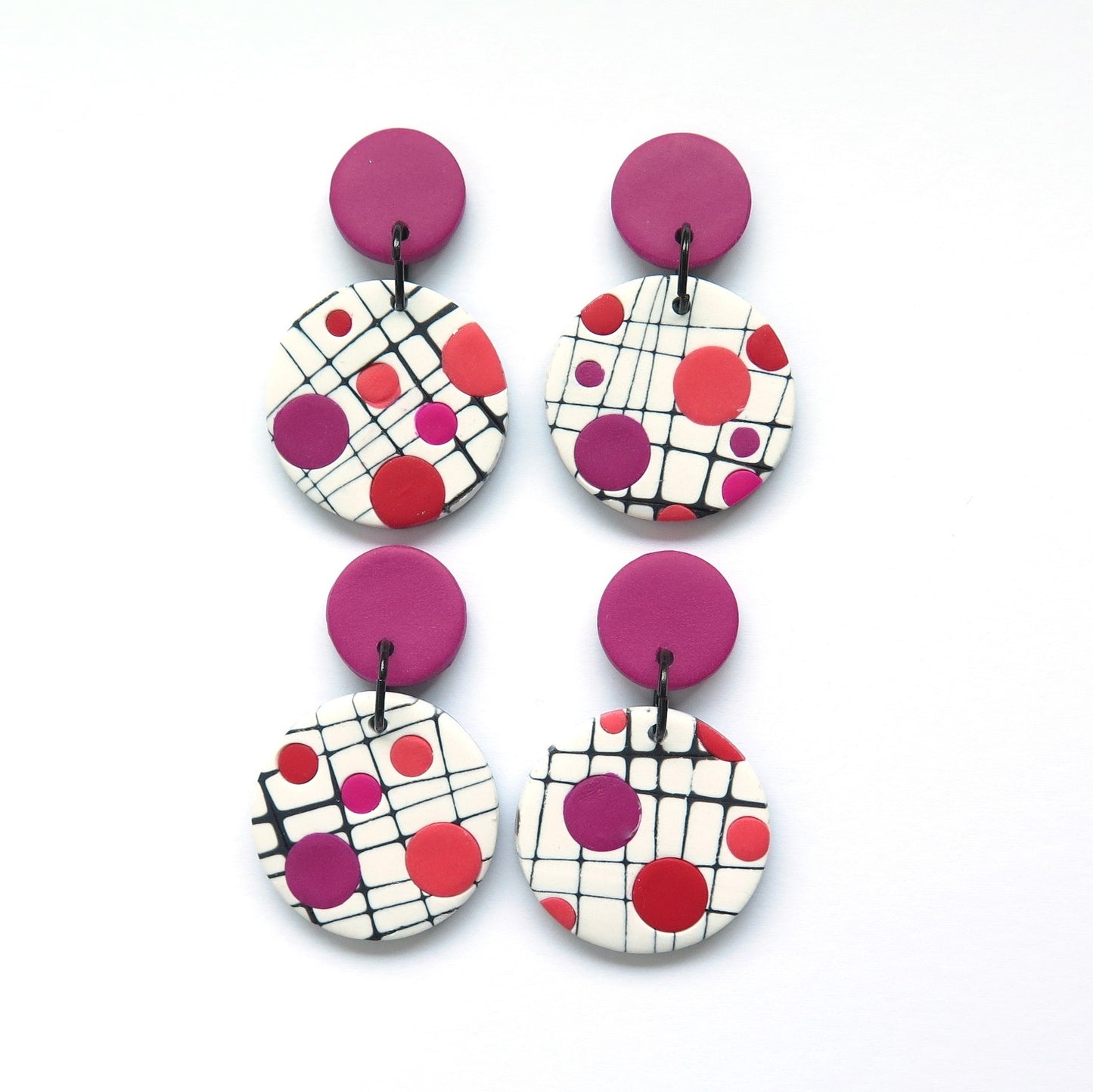 Mokume pink disc statement earrings