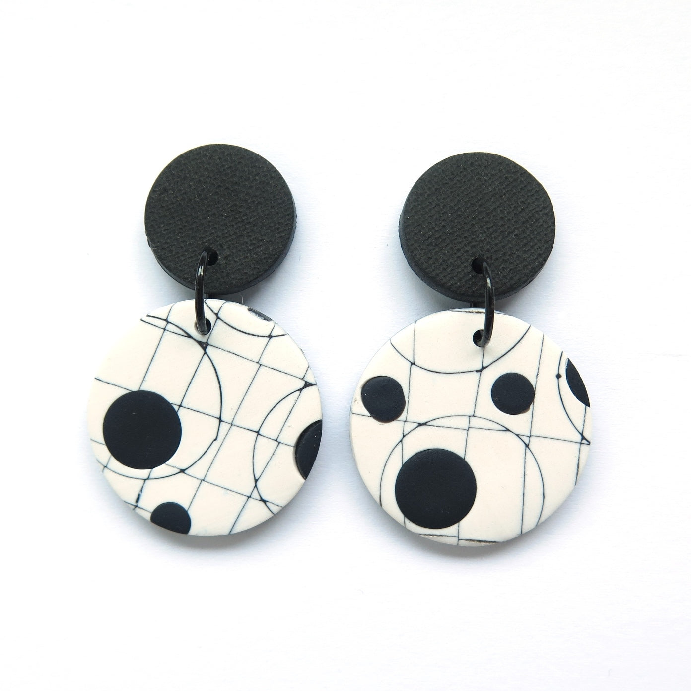 Mokume black and white large disc earrings