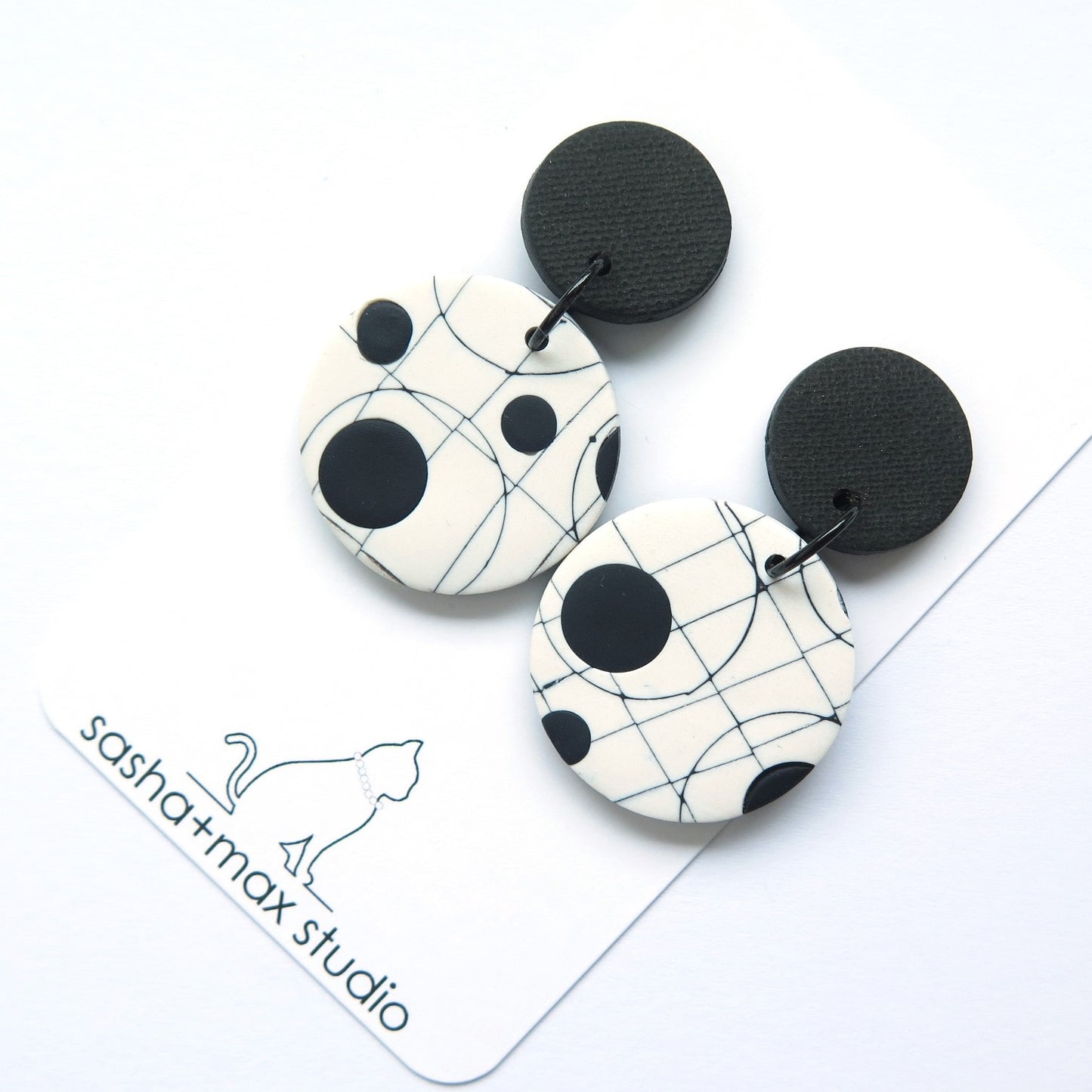 Mokume black and white large disc earrings
