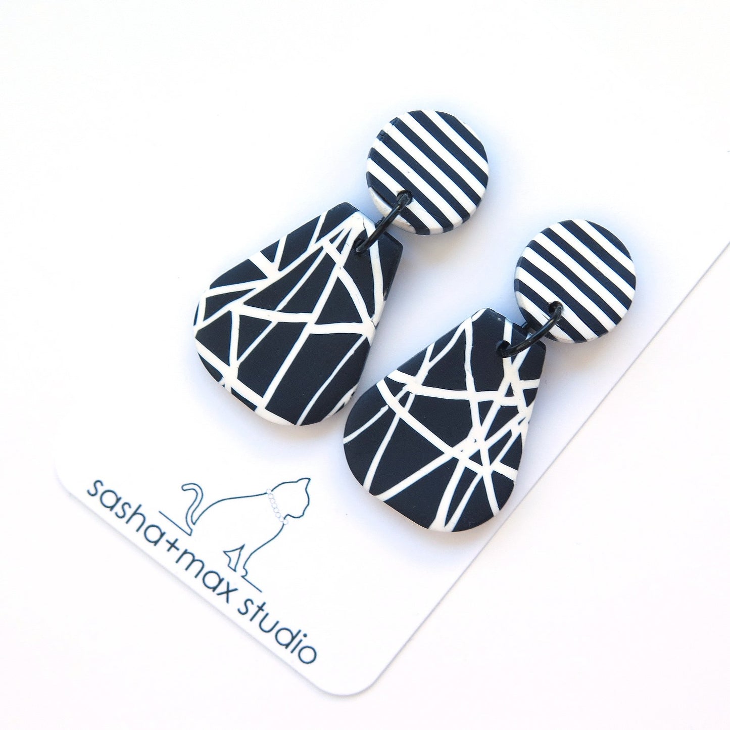 Abstract black and white pear shape earrings