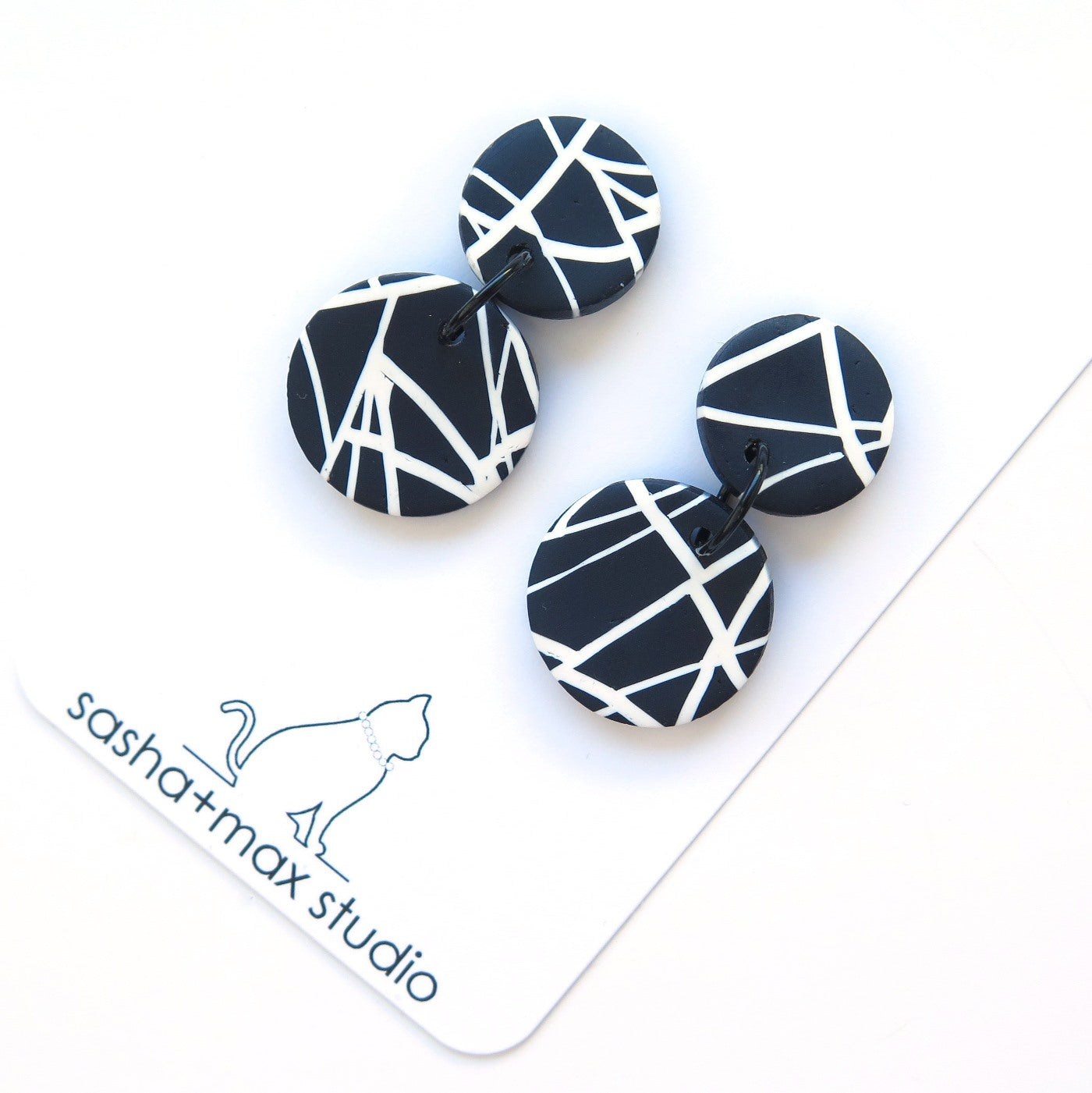 Abstract black and white mini disc earrings