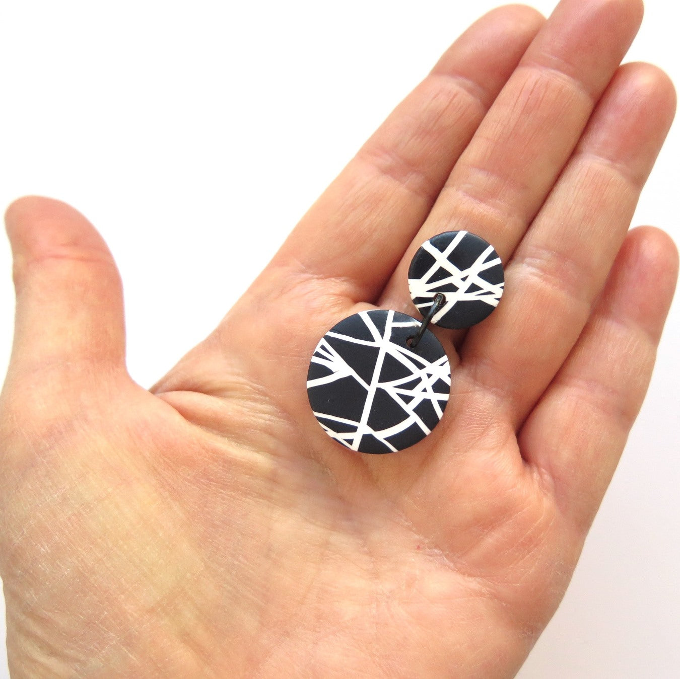Abstract black and white mini disc earrings