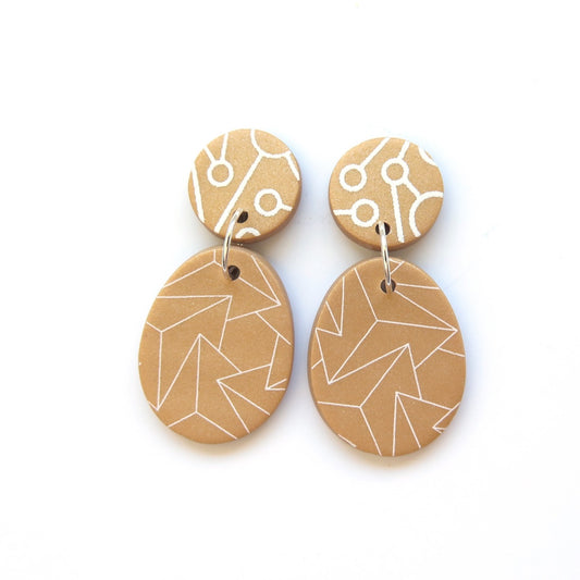Gold Drop Statement Earrings - zig zag Memphis oval