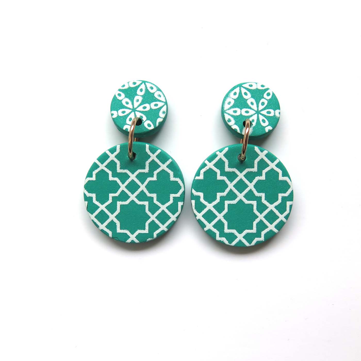 Fresh Green + white drop Earrings - cross mid disc