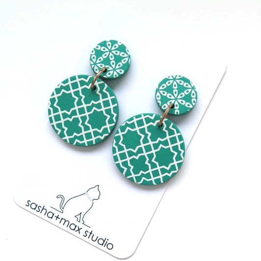 Fresh Green + white drop Earrings - cross large