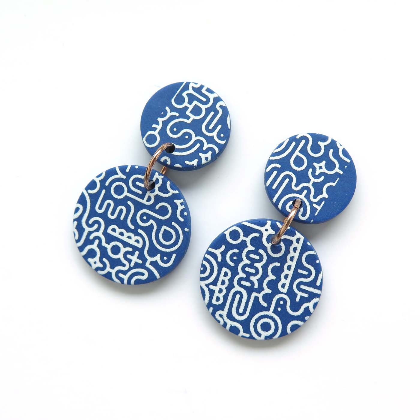 Memphis Blues Earrings - round disc part pattern Polymer Clay
