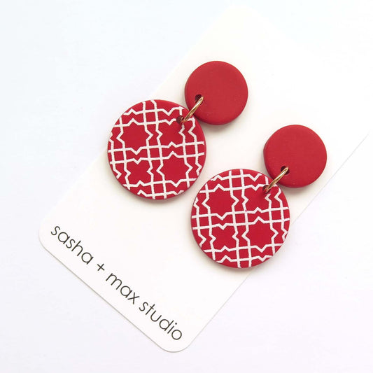 Morocco red and white disc statement drop earrings