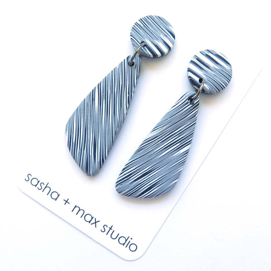 Grey Blurred stripes large statement Polymer Clay earrings