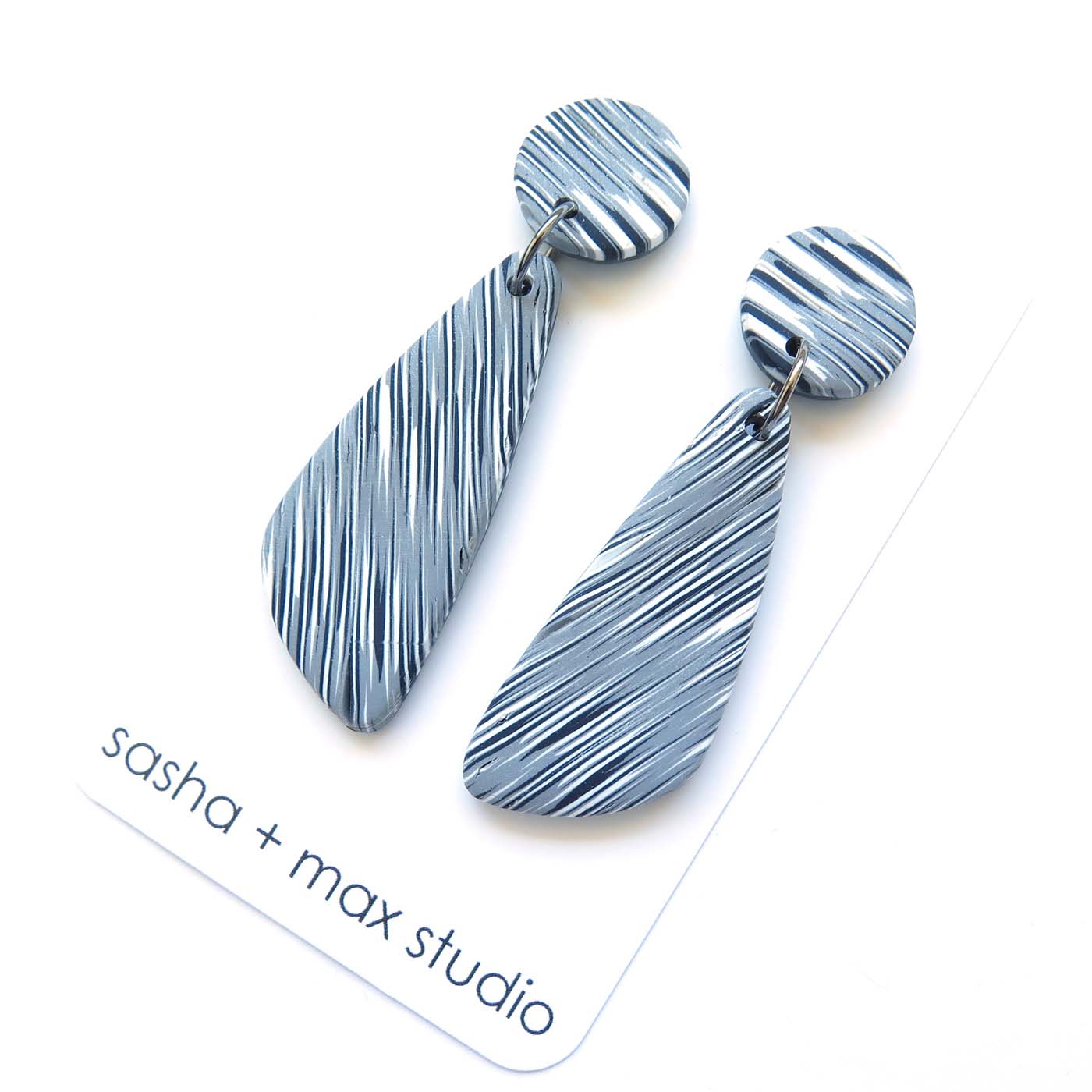 Grey Blurred stripes large statement Polymer Clay earrings