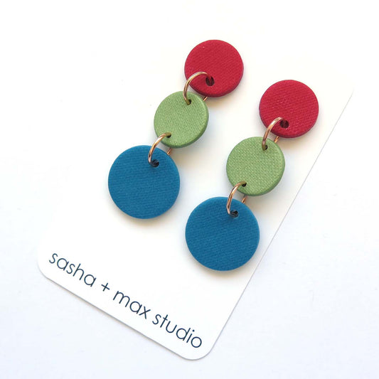 Colour Block Drop Earrings, Red Blue Green Type 2