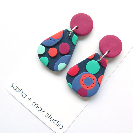 Dots multicolour drop earring - Vase shape Polymer Clay