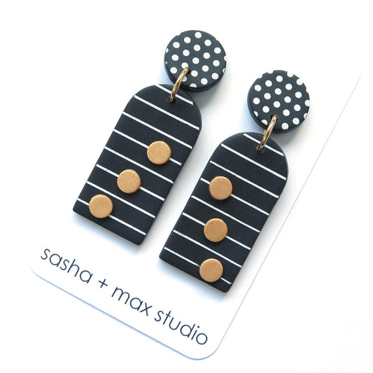 Noughts Black and White Arch drop Statement Polymer Clay Earrings