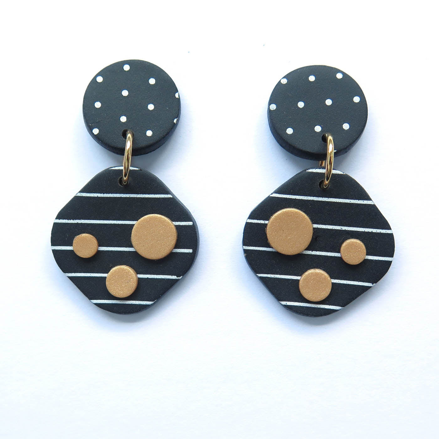 Noughts Black and White Square drop Statement Polymer Clay Earrings