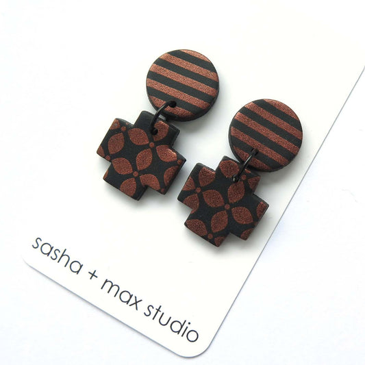 Metallics Statement Earrings -  copper cross