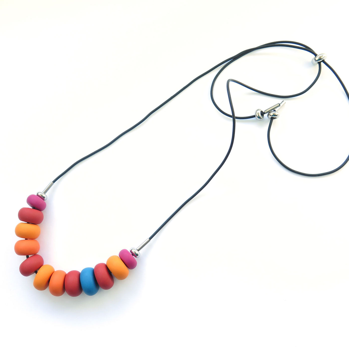 Colour block disc adjustable statement polymer clay necklace