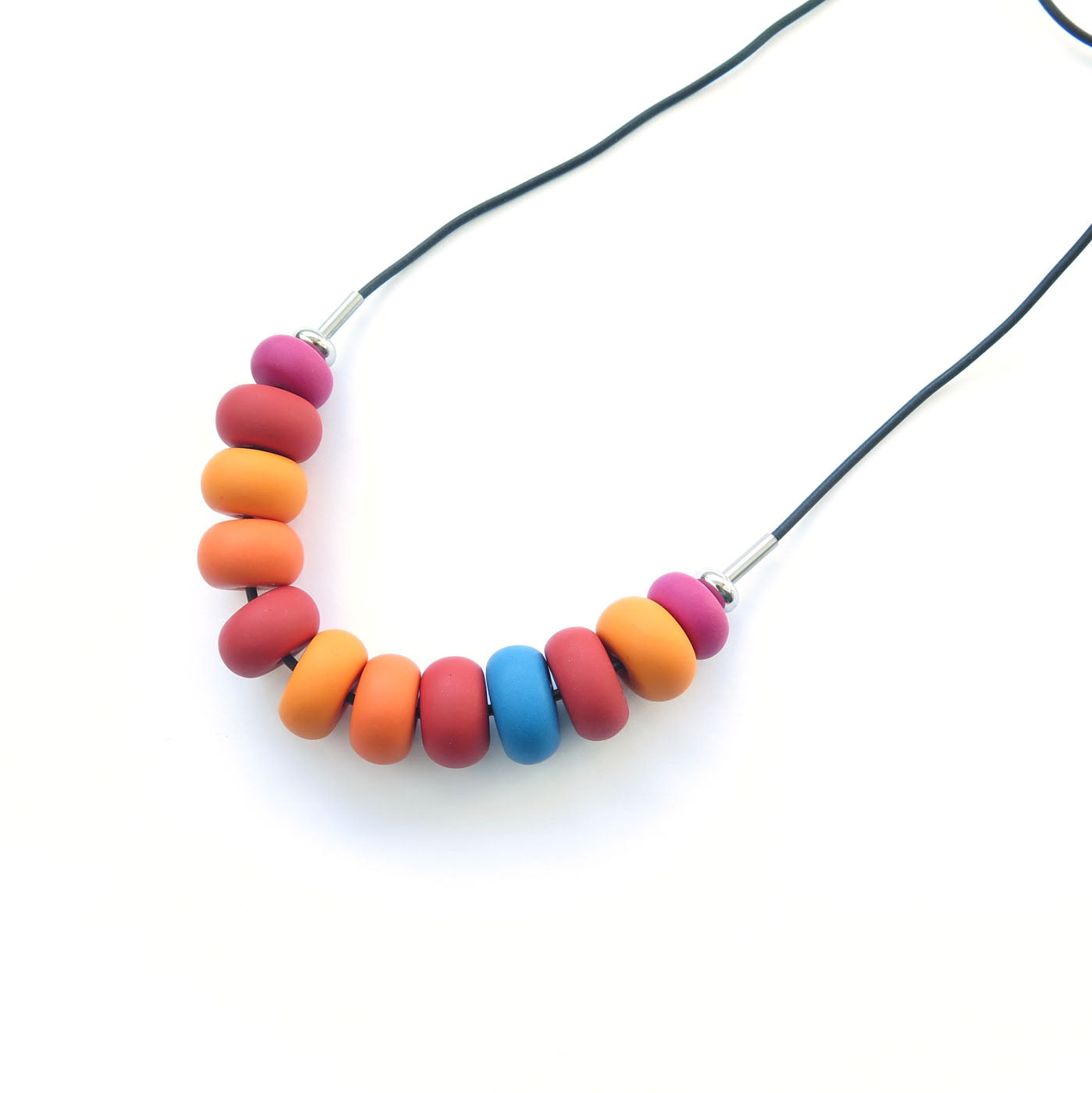 Colour block disc adjustable statement polymer clay necklace