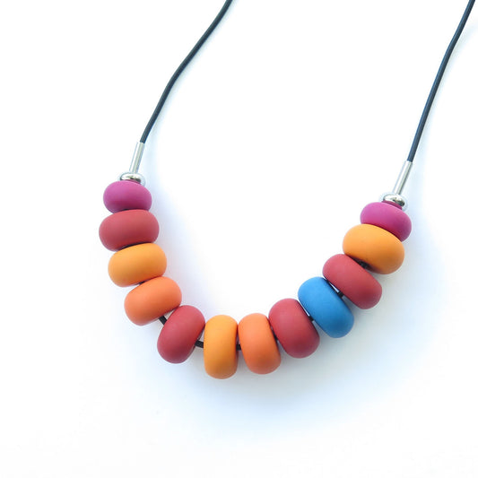 Colour block disc adjustable statement polymer clay necklace