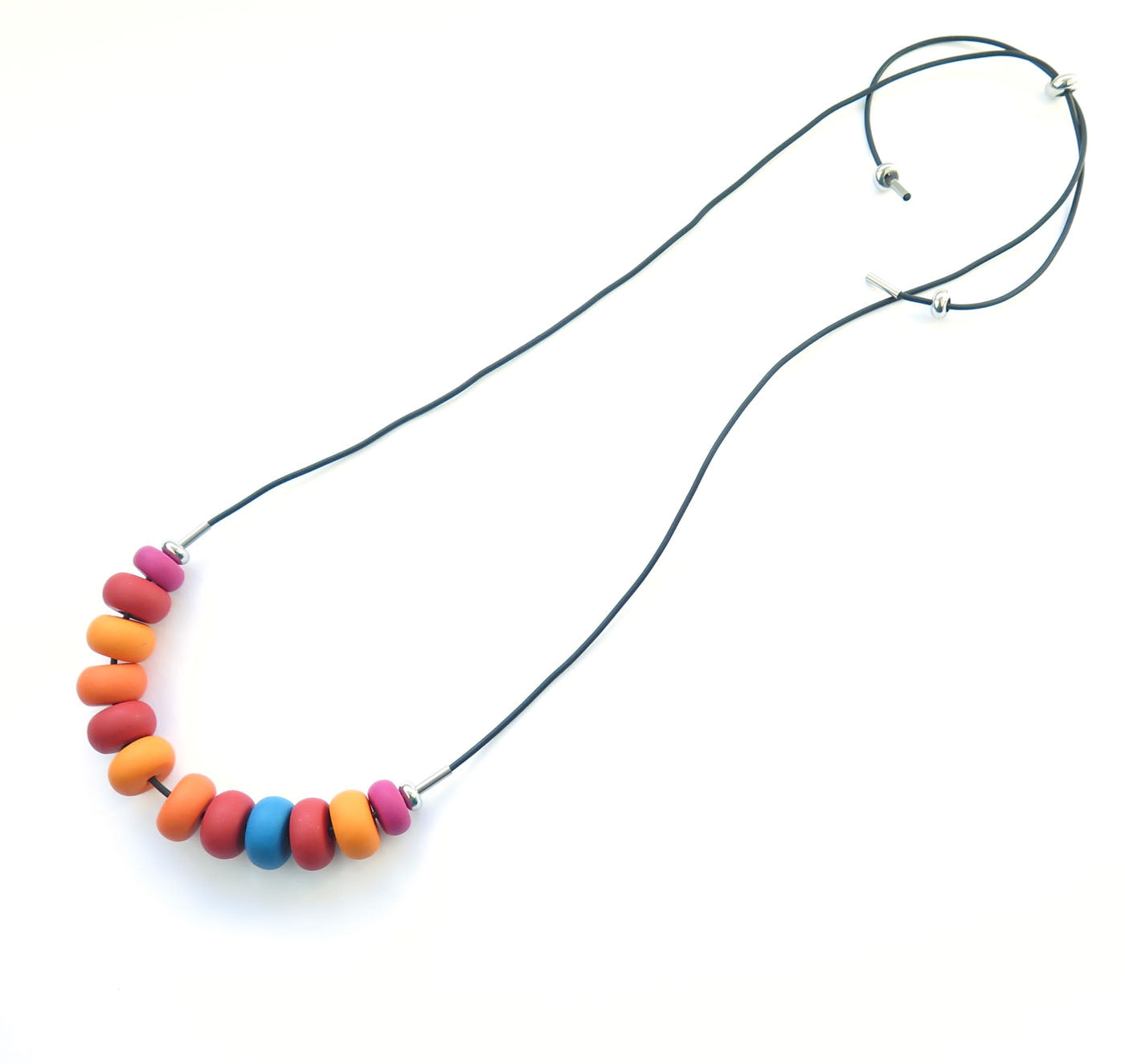 Colour block disc adjustable statement polymer clay necklace