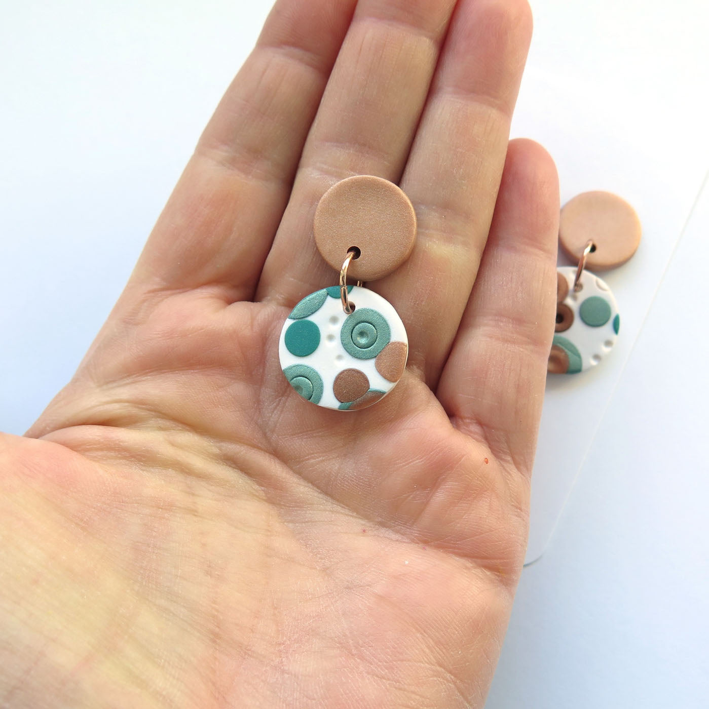 Metallic Dots small White Disc Statement earrings