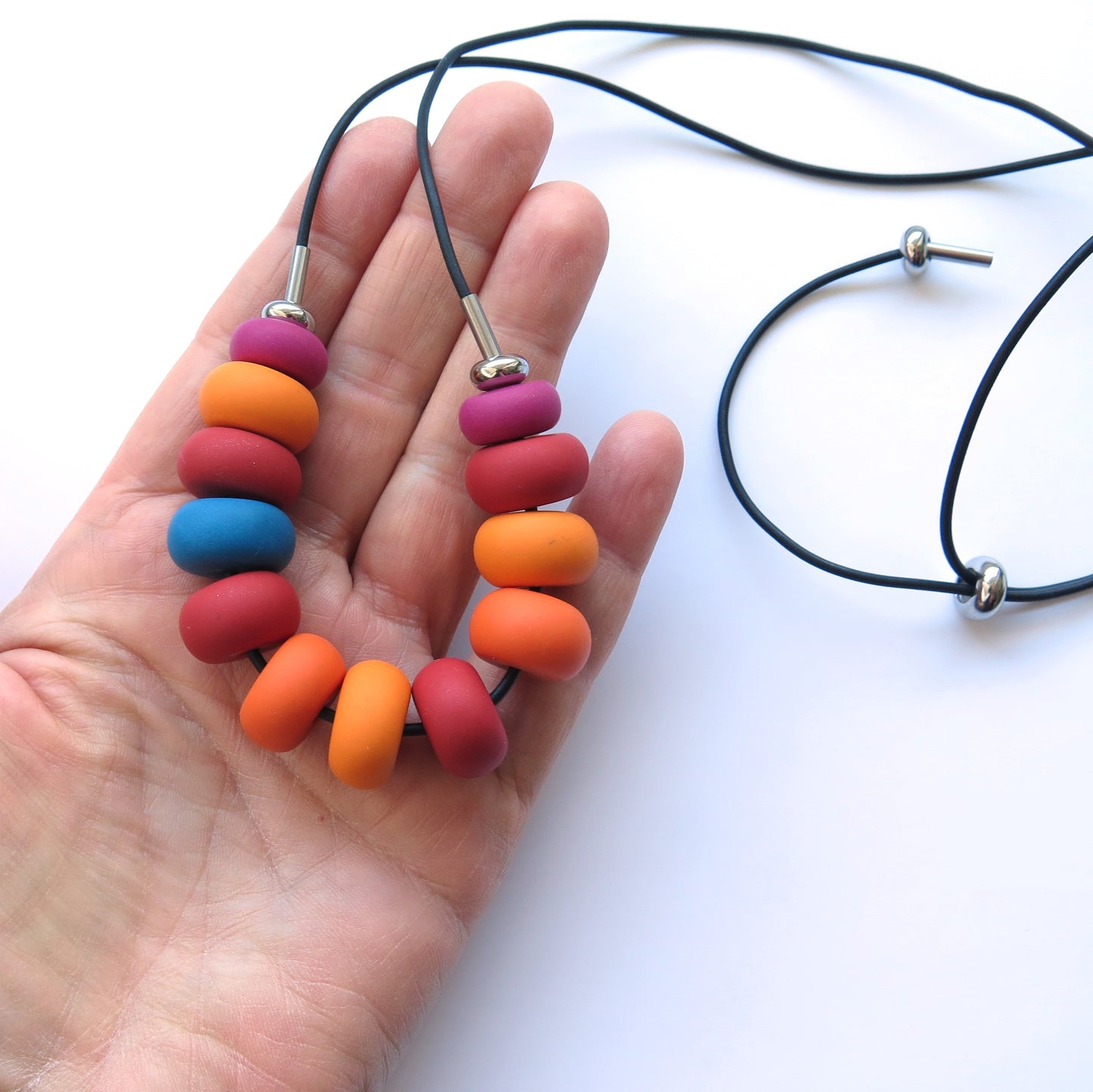 Colour block disc adjustable statement polymer clay necklace