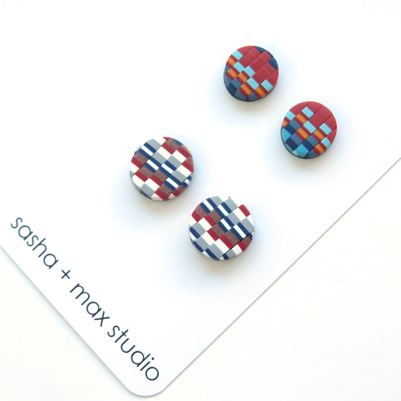 Bargello quilt red stud pack Polymer Clay earrings