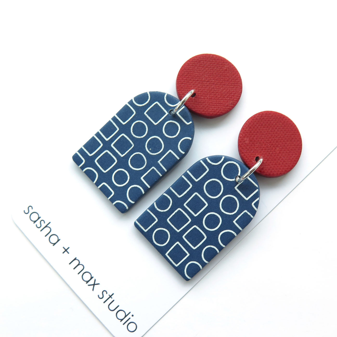 Blueprint Dots Arch blue and white Polymer Clay earrings