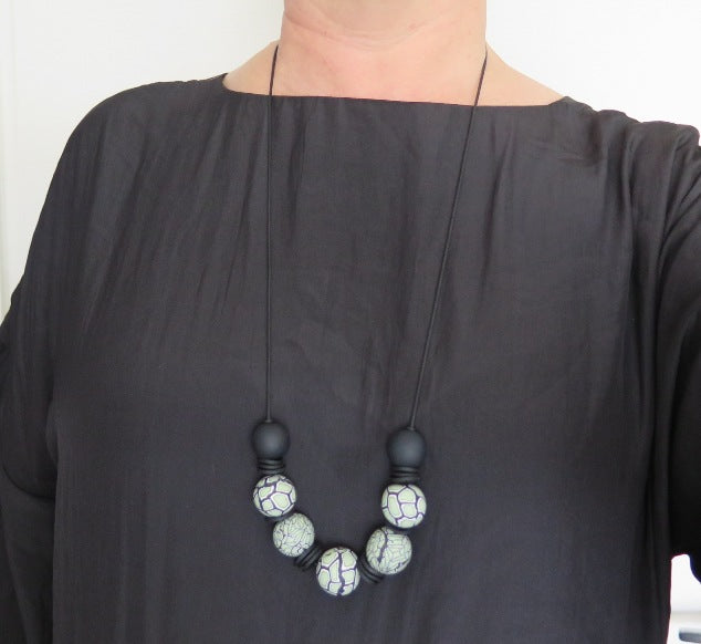 Minty statement chunky bead crackle pattern Polymer Clay necklace
