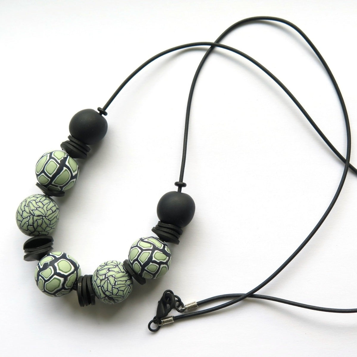 Chunky modern pale green and black necklace 