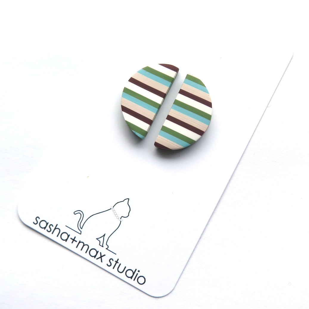 Stripealicious horizontal mini half round statement earrings