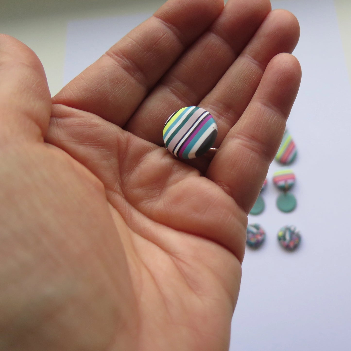 Spring Stripe stud button polymer clay earrings