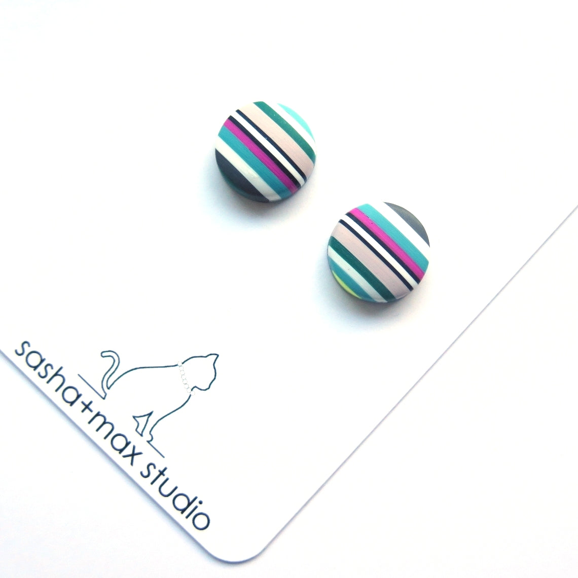 Spring Stripe stud button polymer clay earrings